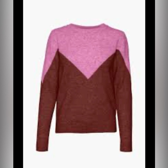 NWT VERO MODA Wool Blend Plaza Colorblock Crewneck Sweater in Fuchsia Pink Red L - Picture 2 of 12
